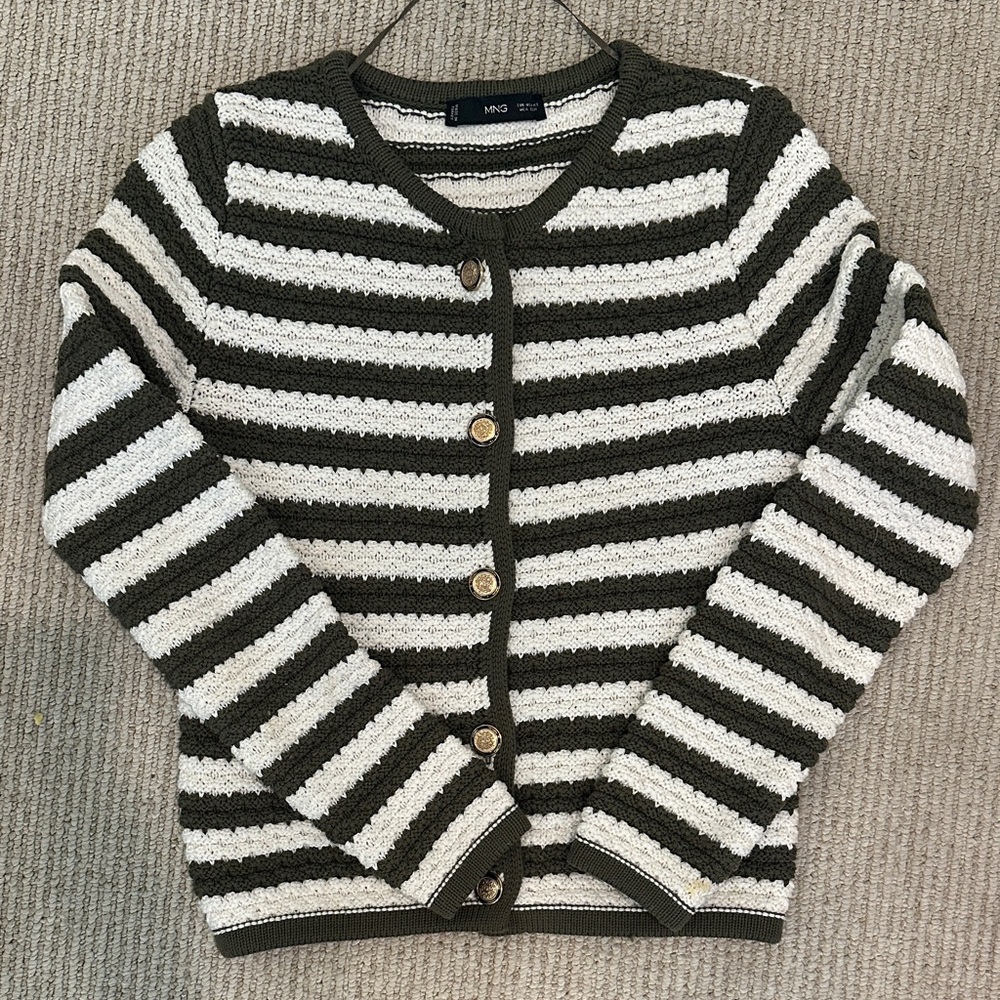 Mango Green and White Striped Cardigan